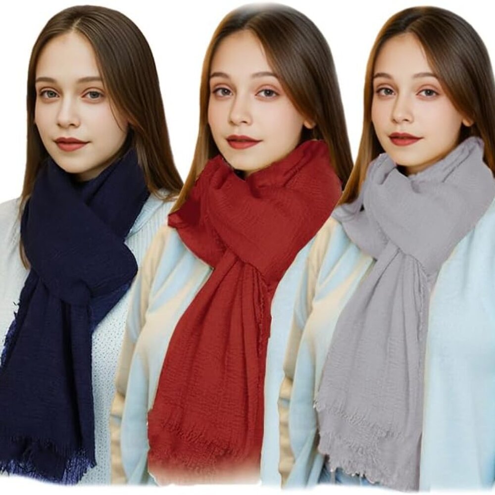 Women Scarf Shawl for All Season 3PCS Scarve Wrap Cotton Hemp Mixed Color